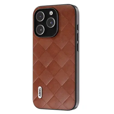 ABEEL iPhone 15 Pro Skal PU Läder PC+TPU Drop-säker Brun
