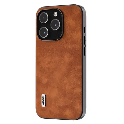 ABEEL iPhone 15 Pro Skal Texturerad PU Läder PC+TPU Brun