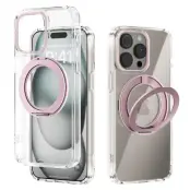 ABEEL Q-LUCK iPhone 15 Pro Skal Shockproof Med Kickstand Rosa