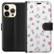 Plånboksfodral till Apple iPhone 15 Pro med Blommor och fjärillar