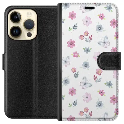 Plånboksfodral till Apple iPhone 15 Pro med Blommor och fjärillar