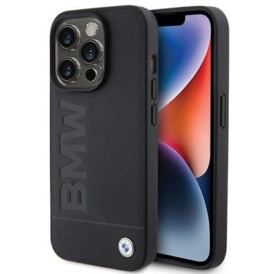 BMW Mobilskal till iPhone 15 Pro Magsafe Läder Hot Stamp - Svart