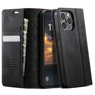 CASEME 033 iPhone 15 Pro Skal RFID Blocker Läder Svart