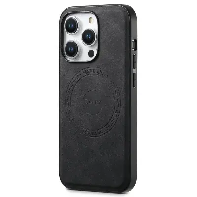 DENIOR A11 iPhone 15 Pro Fodral Läderbelagt TPU+PC Svart