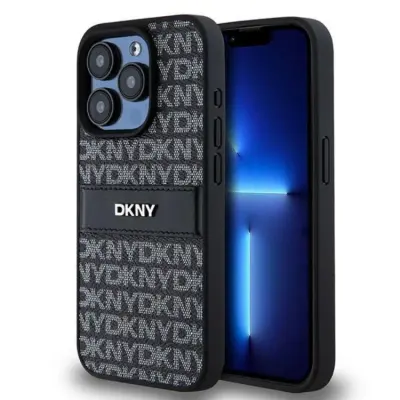 DKNY iPhone 15 Pro Mobilskal Läder Mono Stripe&Metal Logo