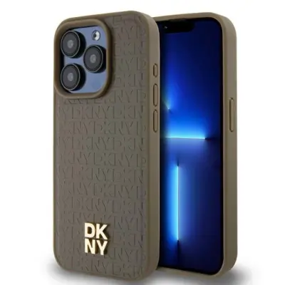 DKNY Mobilskal till iPhone 15 Pro Magsafe Läder Pattern Metal Logo