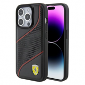 Ferrari iPhone 15 Pro Mobilskal Perforated Waves Metal Logo - Svart