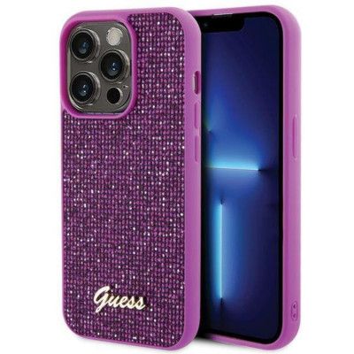 Guess Mobilskal till iPhone 15 Pro Disco Metal Script - Rosa