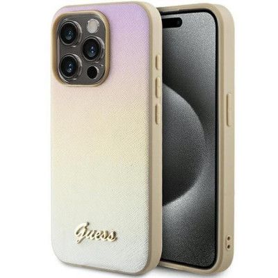 Guess Mobilskal till iPhone 15 Pro Saffiano Iridescent Script - Guld