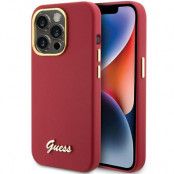 Guess iPhone 15 Pro Skal Magenta Silikon Metall Logga