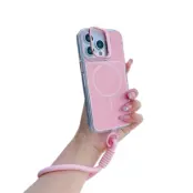 iPhone 15 Pro Mobilskal MagSafe Lens Kickstand med Handrem - Rosa (Rosa)