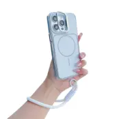 iPhone 15 Pro Mobilskal MagSafe Lens Kickstand med Handrem - Vit (Vit)