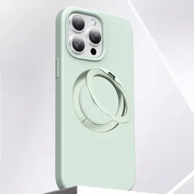iPhone 15 Pro Mobilskal MagSafe Silikon Roterande Kickstand (Ljusgrön)