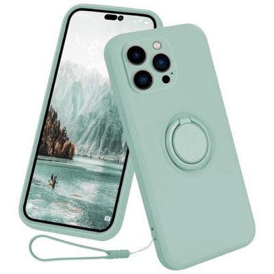 Mobilskal till iPhone 15 Pro Ringhållare Liquid Silikon - Cyan