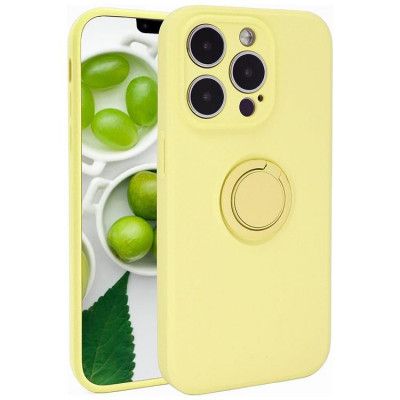 Mobilskal till iPhone 15 Pro Ringhållare Liquid Silikon - Gul