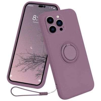 Mobilskal till iPhone 15 Pro Ringhållare Liquid Silikon - Lila