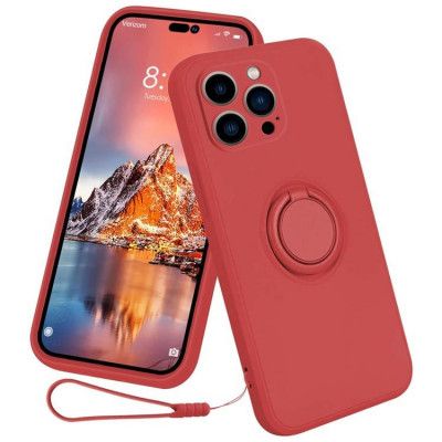 Mobilskal till iPhone 15 Pro Ringhållare Liquid Silikon - Röd
