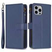iPhone 15 Pro Plånboksfodral Zipper Flip - Blå
