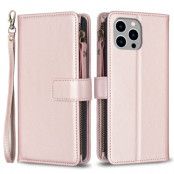 iPhone 15 Pro Plånboksfodral Zipper Flip - Rose Guld