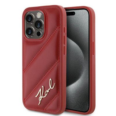 Karl Lagerfeld Mobilskal till iPhone 15 Pro Quilted Script - Röd