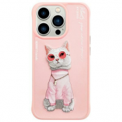 Nimmy iPhone 15 Pro Mobilskal Glasses Cool Cat - Rosa