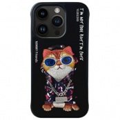 Nimmy iPhone 15 Pro Mobilskal Glasses Cool Cat - Svart