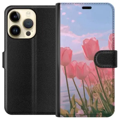 Plånboksfodral till Apple iPhone 15 Pro med Rosa Tulpaner