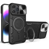 Trolsk Mobilskal med Kameraskydd och Stativ - Svart (iPhone 15 Pro)