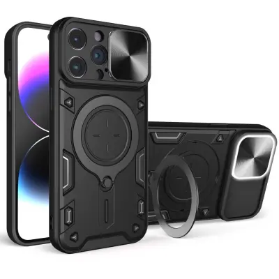 Trolsk Mobilskal med Kameraskydd och Stativ - Svart (iPhone 15 Pro)