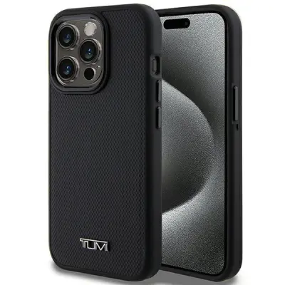 Tumi Mobilskal till iPhone 15 Pro MagSafe Leather Ballistic Pattern - Svart