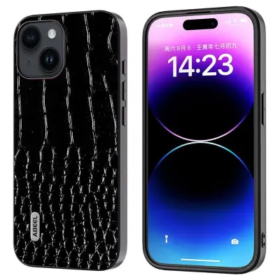 ABEEL iPhone 15 Fodral Anti-fall Krokodil Textur Svart