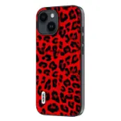 ABEEL iPhone 15 Fodral Leopard Textur PU Läder Röd
