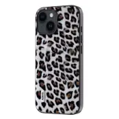 ABEEL iPhone 15 Fodral Leopard Textur PU Läder Silver