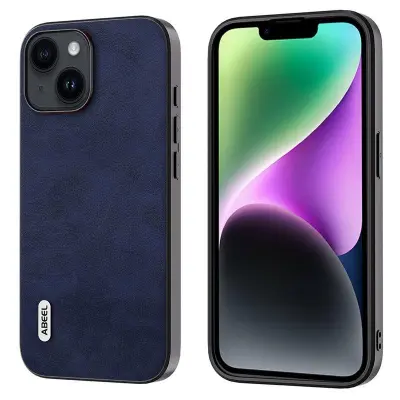 ABEEL iPhone 15 Fodral KonstLäder TPU PC Antiskrap Skydd Blå