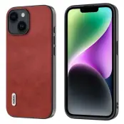 ABEEL iPhone 15 Fodral KonstLäder TPU PC Röd Cowhide Textur