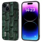 ABEEL iPhone 15 Mobilskal Shockproof Mahjong Grön äkta läder