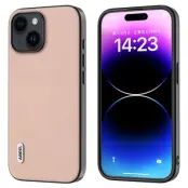 ABEEL iPhone 15 Mobilskal Äkta Läder Litchi - Rosa