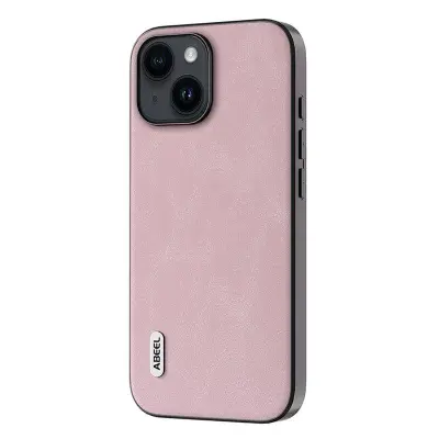 ABEEL iPhone 15 Skal, Läderlook PU + TPU, Anti-drop, Rosa