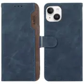 ABEEL iPhone 15 Skal RFID Blockering Ställ PU Läder - Blå