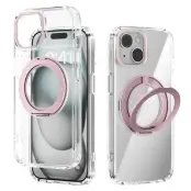 ABEEL Q-LUCK iPhone 15 Skal med Kickstand Shockproof - Rosa