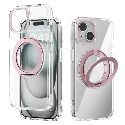 ABEEL Q-LUCK iPhone 15 Skal med Kickstand Shockproof - Rosa