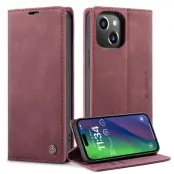 CASEME 013 Series iPhone 15 Läderplånboksfodral Röd