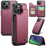 CASEME C22 iPhone 15 Fodral Läder med RFID Kortfack - Röd