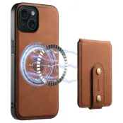 DENIOR D14 iPhone 15 Magnetiskt Fodral Retro Läder TPU PC Brun