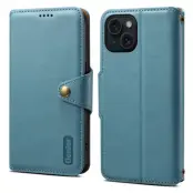 DENIOR iPhone 15 Plånboksfodral Äkta Läder Blå
