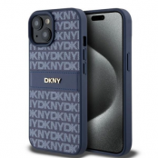 DKNY iPhone 15/14/13 Mobilskal Läder Mono Stripe & Metal Logo - Blå