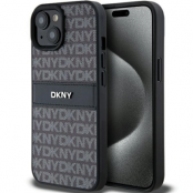 DKNY iPhone 15/14/13 Mobilskal Läder Mono Stripe & Metal Logo - Svart