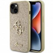 Guess iPhone 15 Mobilskal Glitter Script Big - Guld