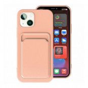 iPhone 15 Silikonskal med Korthållare - Rosa
