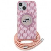 Karl Lagerfeld iPhone 15/14/13 Mobilskal MagSafe IML Crossbody - Rosa